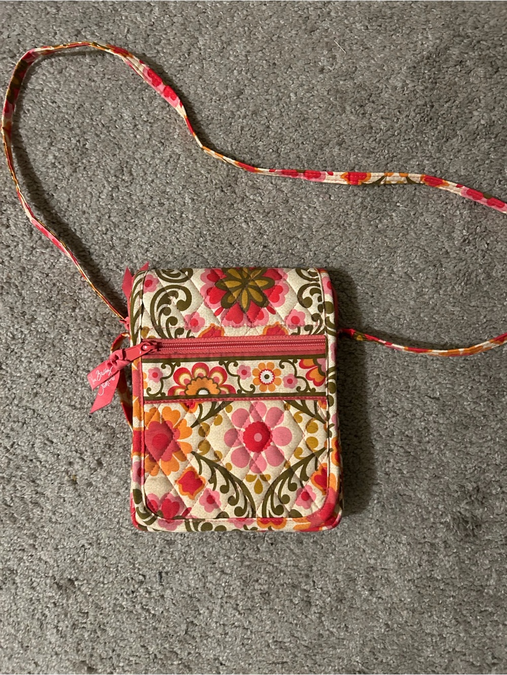 Vera Bradley Pink Orange Floral Quilted Crossbody Wallet